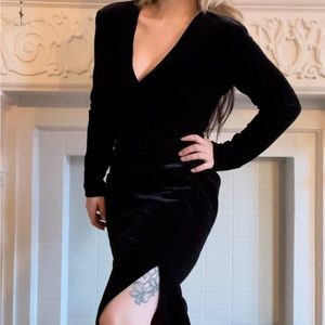 VINTAGE Petite Black Velvet Dress